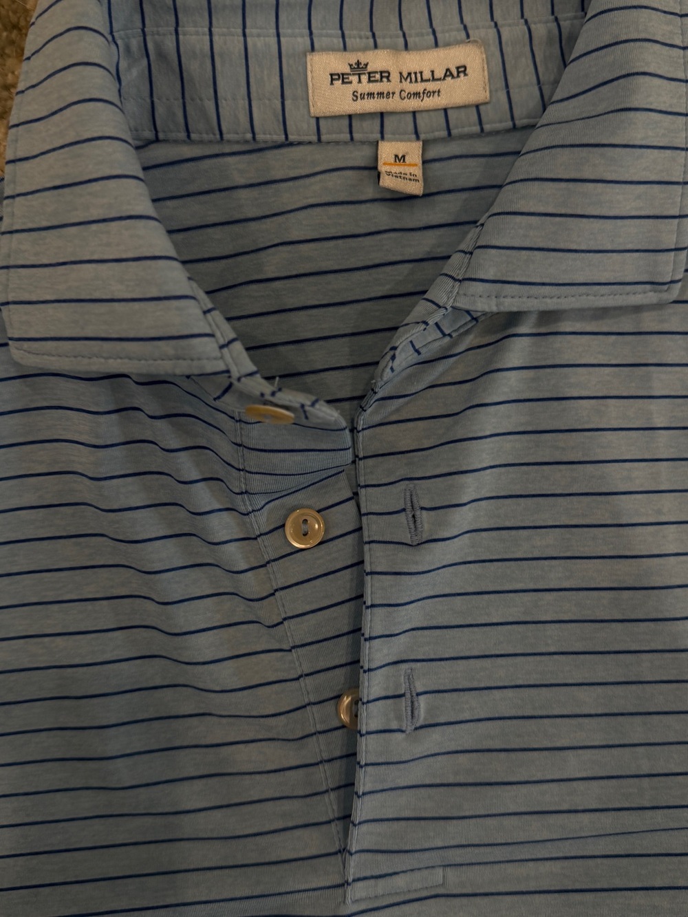 Peter Millar Blue Striped Polo Shirt - Picture 2 of 2